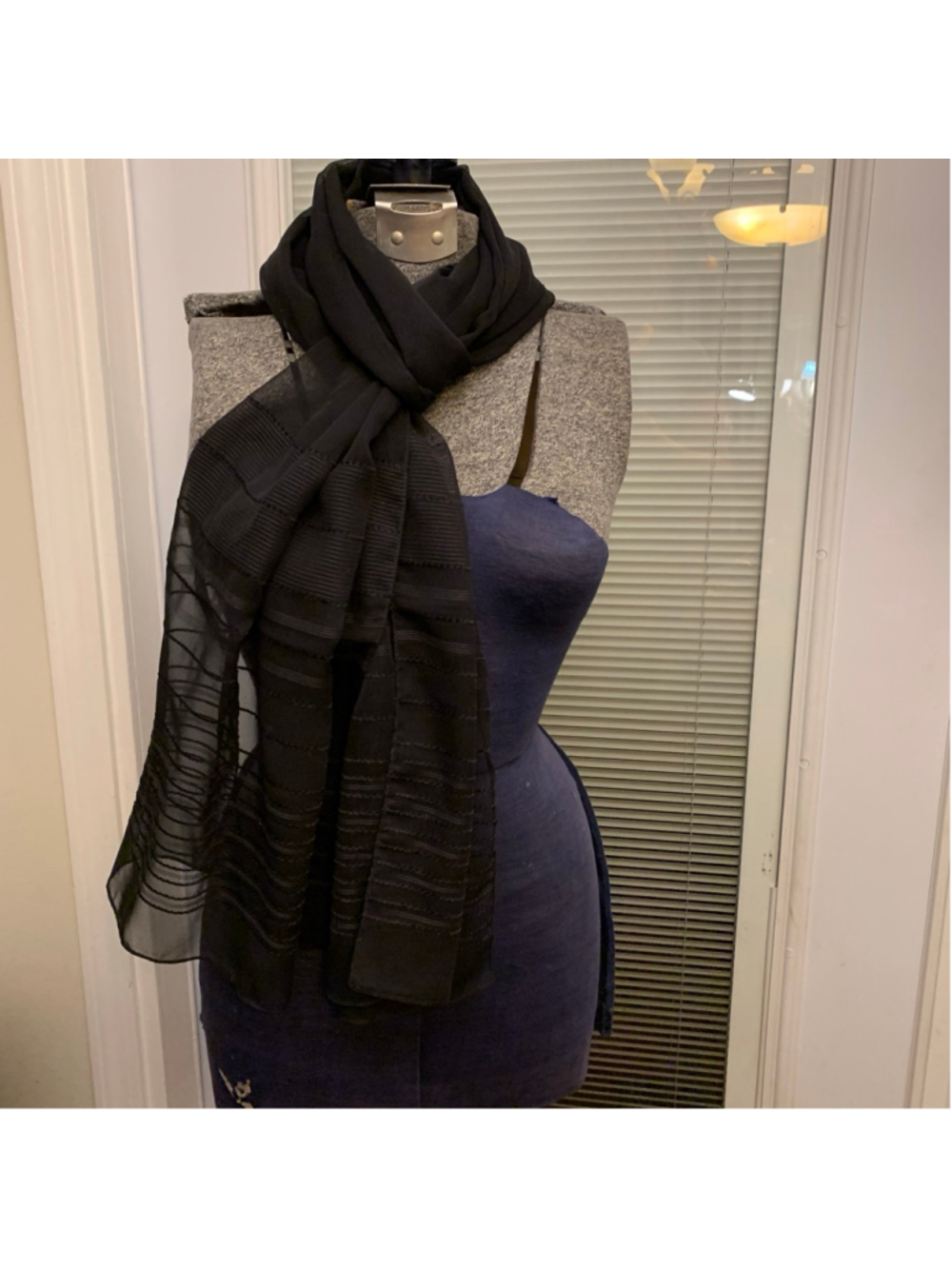 Women's Unbranded Black Sheer Striped Scarf One Size